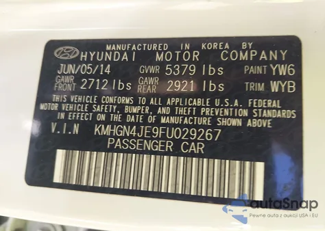 2015 Hyundai Genesis 3.8 from USA, damaged, VIN KMHGN4JE9FU029267